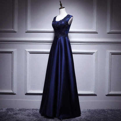 Simple A line Satin Long Prom Dresses SH213