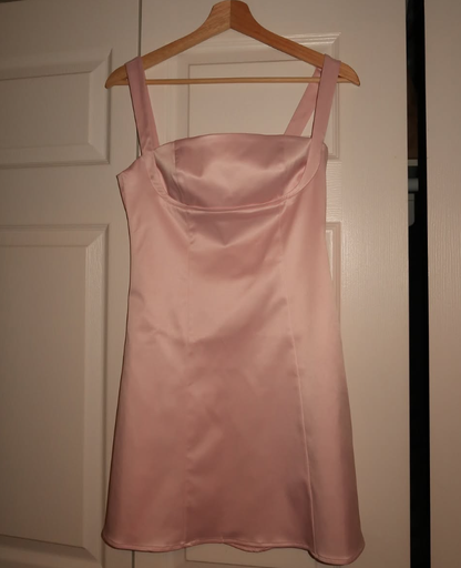 Cute Sheath Spaghetti Strap Light Pink Satin Short Homecoming Dress Birthday Dress SH2231