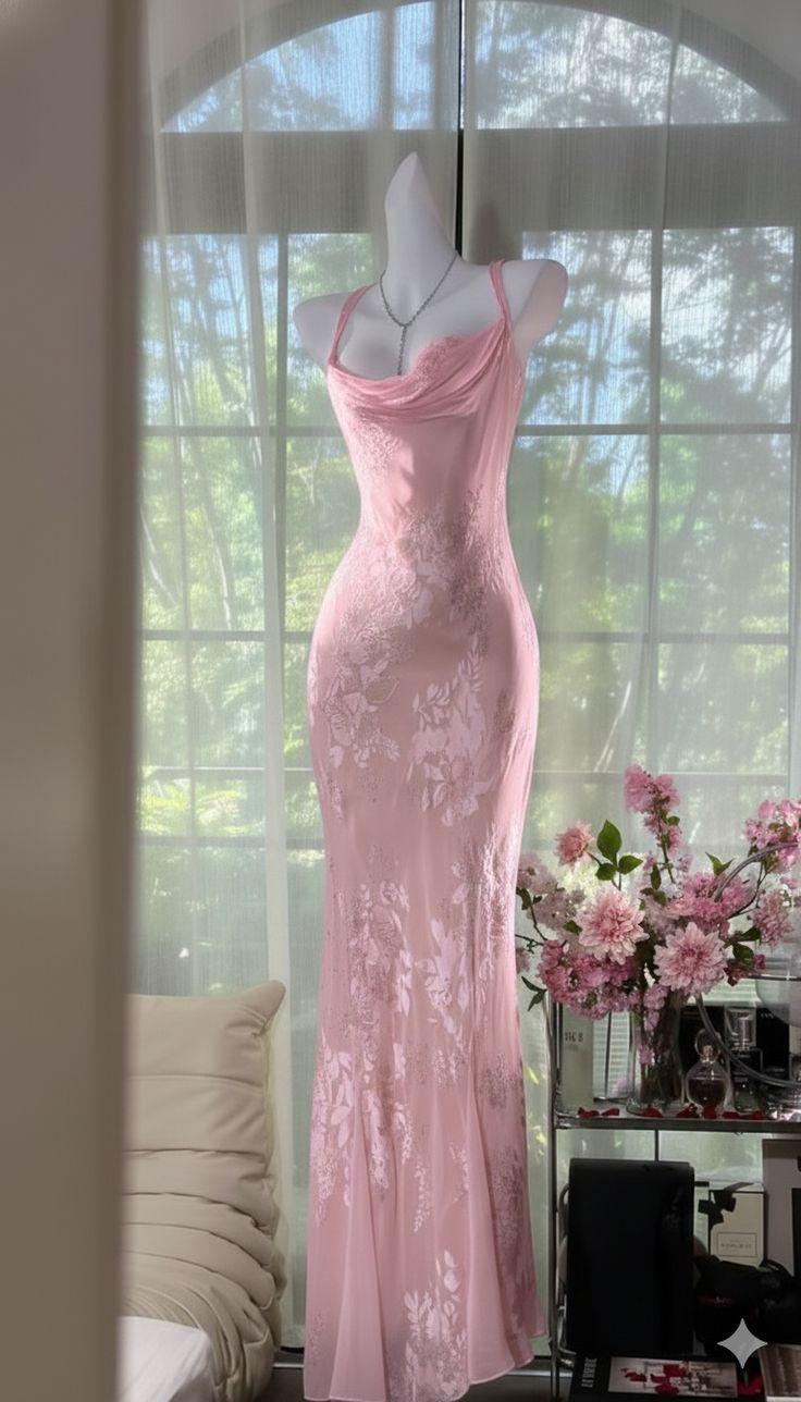 Pretty Spaghetti Straps Pink Chiffon Print Floral Mermaid Long Party Dress Formal Wedding Guest Dress SP1571