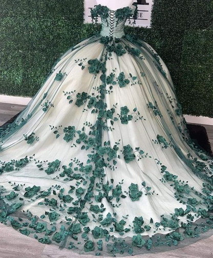 Red Off The Shoulder 3D Flowers Sweet 16 Party Dress Quinceanera Dresses  SH822