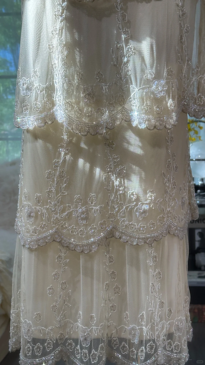 Charming Sheath V Neck Layered Appliques Ivory Chiffon Party Dress Evening Dress SH2965