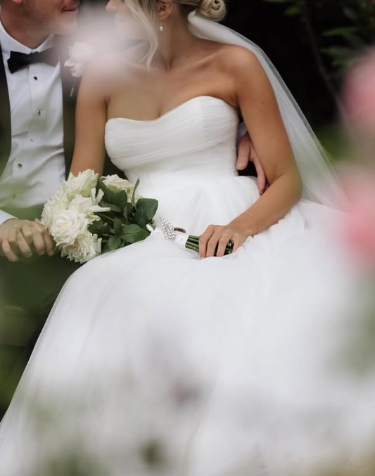 Simple Ball Gown Sweetheart White Tulle Long Wedding Dress SH2075