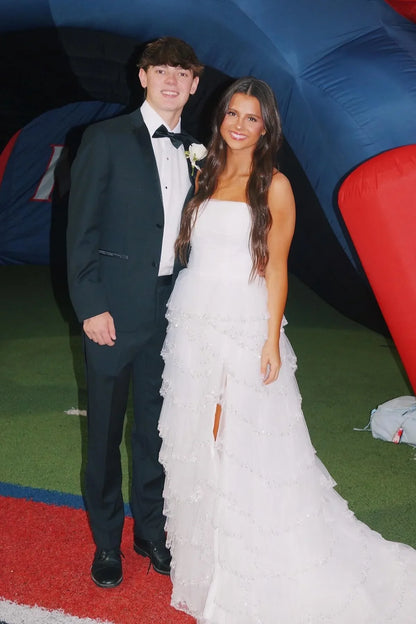 Tiered Tulle A-Line Strapless Empire Party Prom Dress With Slit
