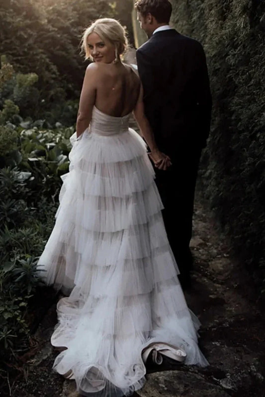 Tiered Tulle A-Line Strapless Empire Wedding Dress