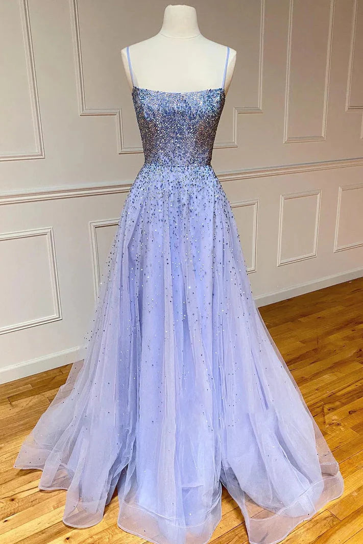 Tulle A-Line Bateau Appliques Lace Up Prom Dress