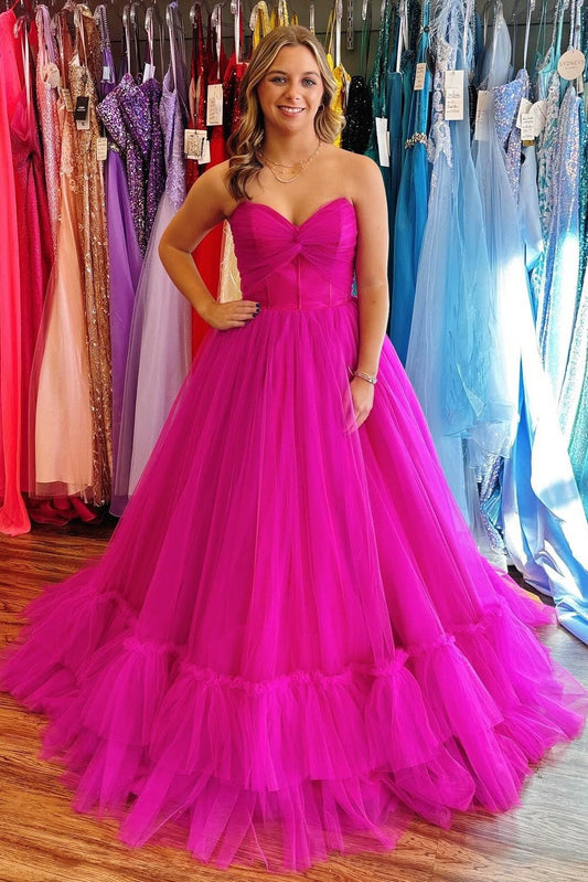 Tulle A-Line Empire Sweetheart Strapless Long Party Prom Dress