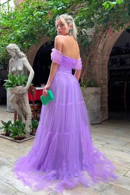 Tulle A-Line Off-Shoulder Empire Party Prom Dress