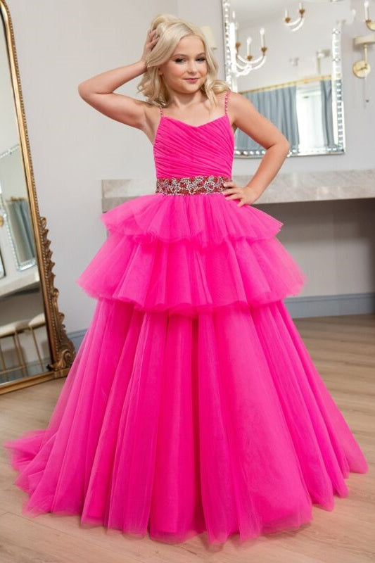 Tulle A-Line Spaghetti Straps Empire Tiered Girl Pageant Dress
