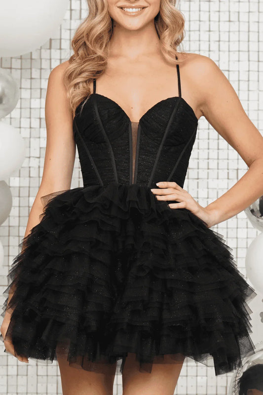 Tulle A-Line Sweetheart Sleeveless Tiered Homecoming Dress