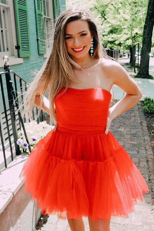 Tulle A-Line Sweetheart Strapless Empire Short Homecoming Dress