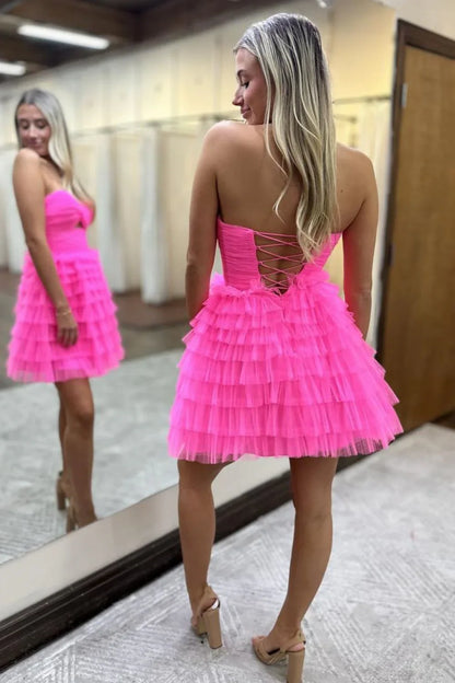 Tulle A-Line Sweetheart Strapless Empire Tiered Homecoming Dress
