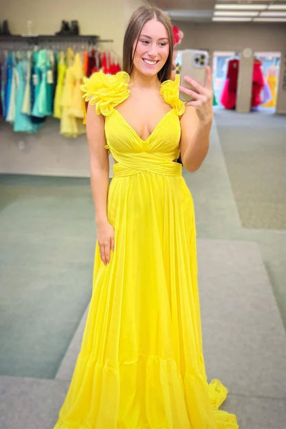 Tulle A-Line V-Neck Sleeveless Lace Up Prom Dress