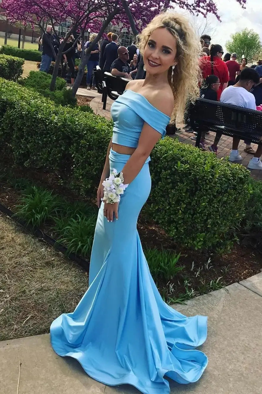 Two Piece Off-Shoulder Mermaid Long Party Prom Dress