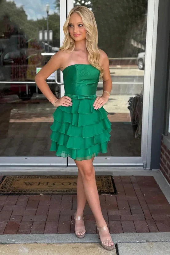 Two Tone Empire Strapless A-Line Ruffle Mini Homecoming Dress