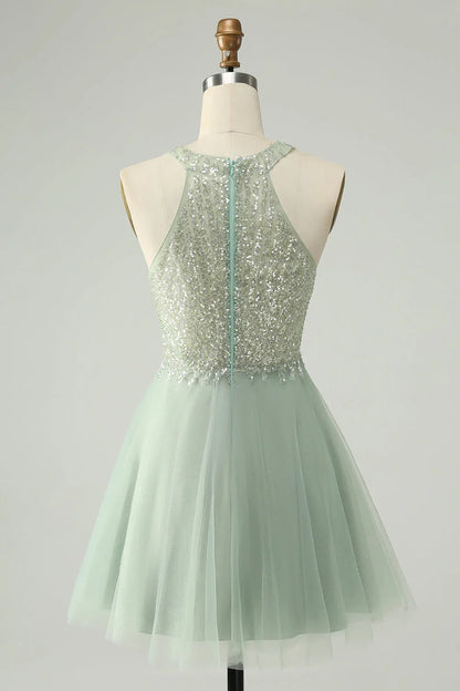 Two Tone Round Sleeveless Sheer Chic Homecoming Dress