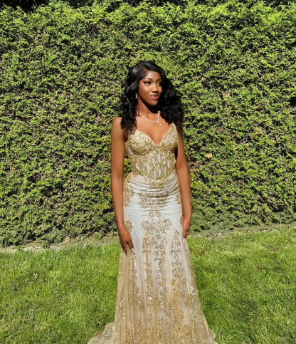 Charming V Neck Lace Mermaid Prom Dress Long Evening Dress SH1384