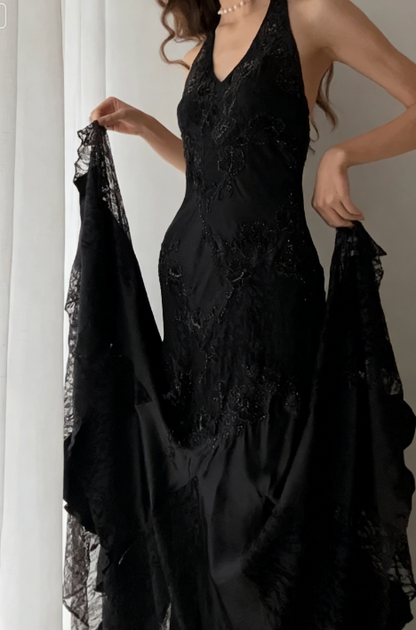 Vintage Mermaid Sleeveless Halter Brown Long Prom Dress SH1378