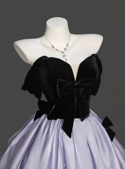 Charming Purple Ball Gown Off The Shoulder Satin Bow Long Birthday Party Dress Prom Gown D2348