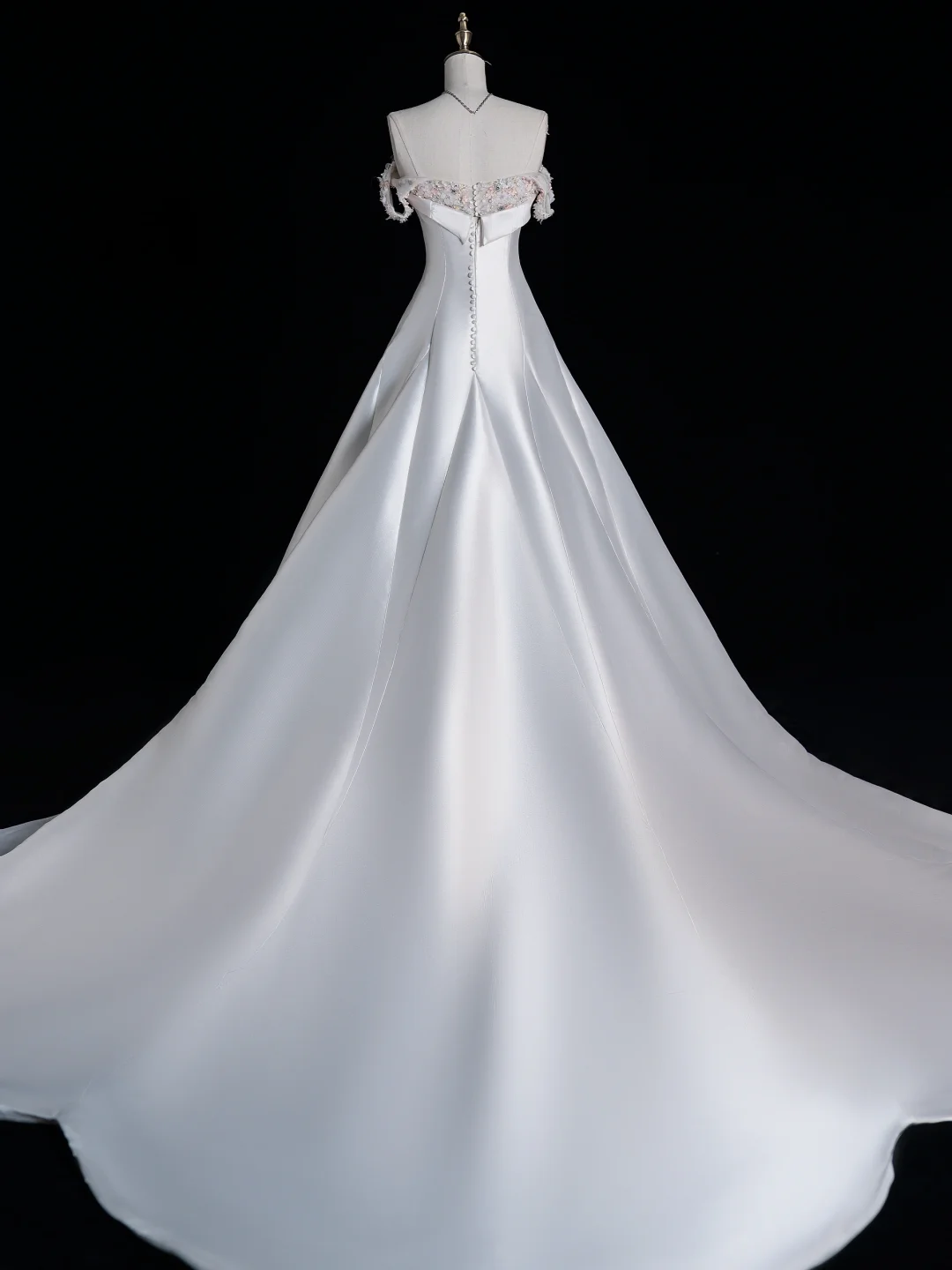 Elegant A Line Spaghetti Strap Beaded  White Satin Wedding Dress Prom Dress SH4112