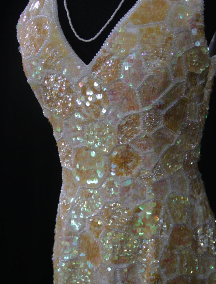 Glitter V Neck Sleeveless Sequin Beaded Sheath Long Evening Gown Formal Birthday Prom Dress D2282