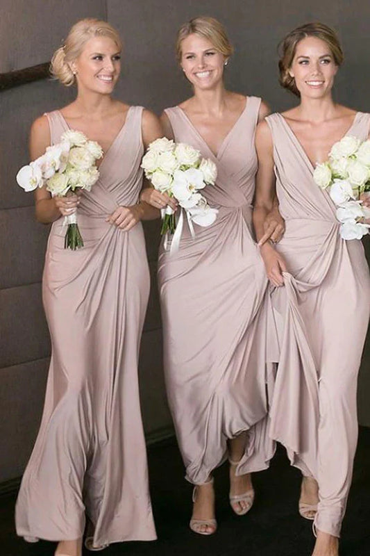 V-Neck Sleeveless Empire A-Line Long Bridesmaid Dress