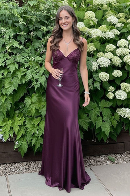 V-Neck Sleeveless Lace Top Floor-Length Party Prom Dress