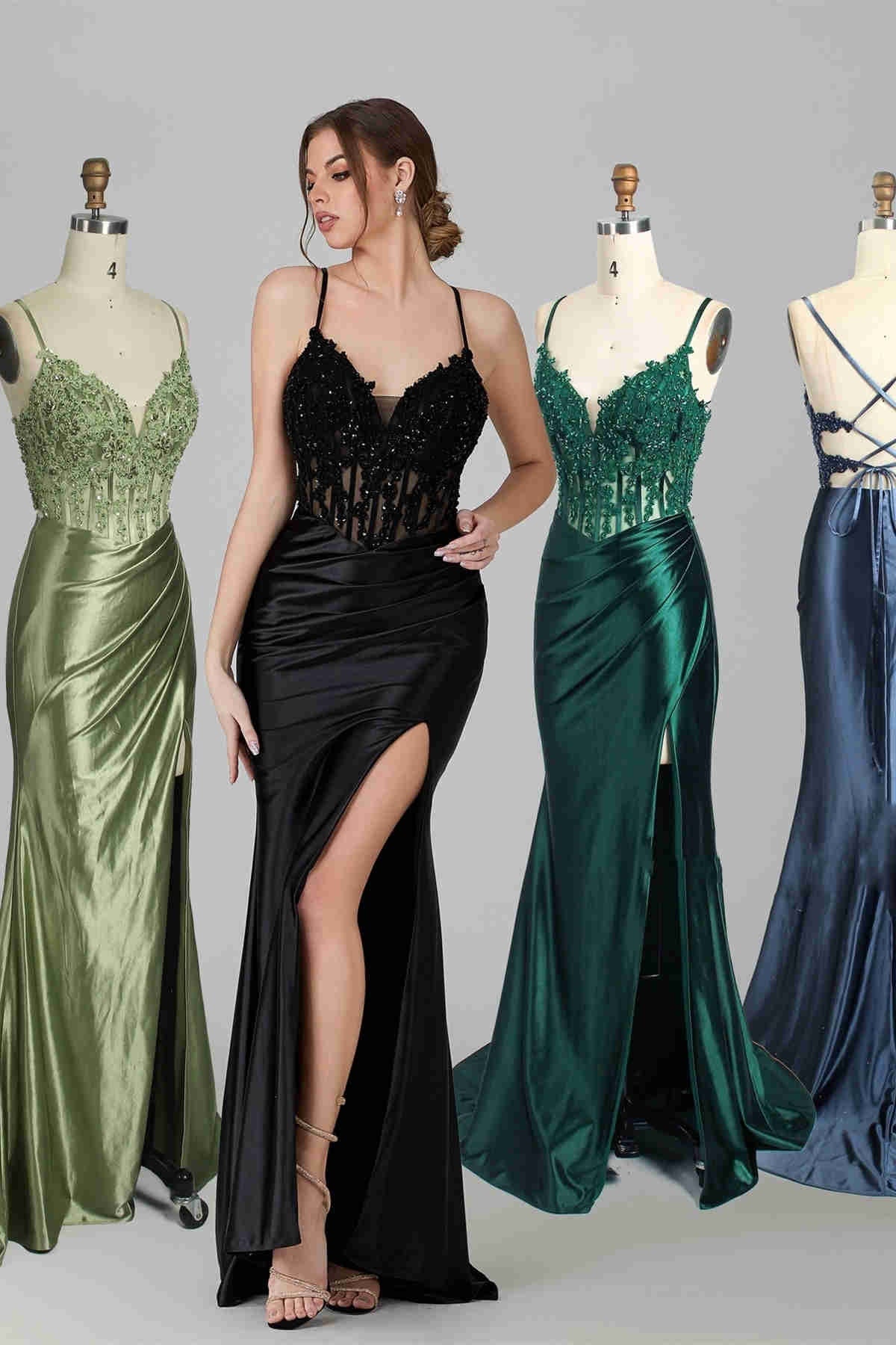 V-Neck Sleeveless Lace Up Mermaid Appliques Party Prom Dress