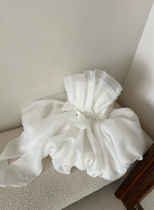 Cute A Line Strapless White Tulle Short Homecoming Dress Birthday Dress with Bow SH2047