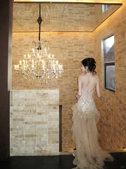 Exquisite Gorgeous A Line Halter Rhinestone Tulle Prom Dress Evening Dress Formal Gown SH3929