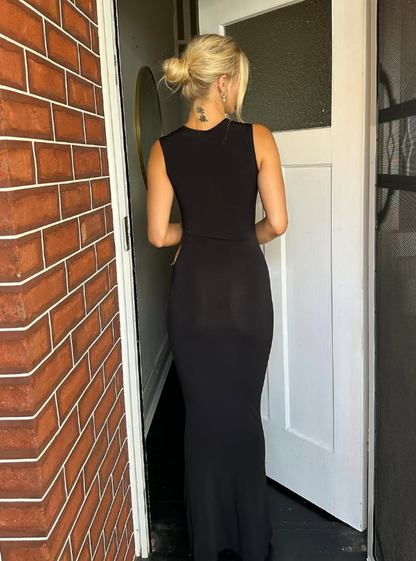 Sexy Sheath Round Neck Beaded Black Satin Prom Dress Evening Dress SH2103