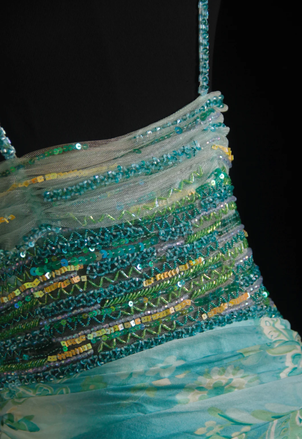 Classy Mint Green Chiffon Print Floral Beaded Mermaid Long Party Dress Formal Birthday Evening Gown D2010