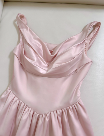 Gentle Pink A Line Straps Pleated Satin Homecoming Dress SH4507