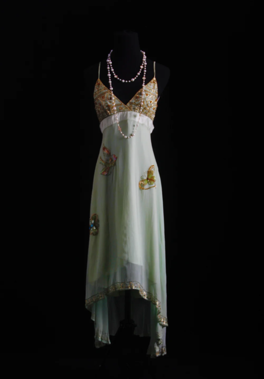 Classy Light Green Spaghetti Straps Chiffon Sequin Beaded Long Birthday Prom Dress Party Gown D1683