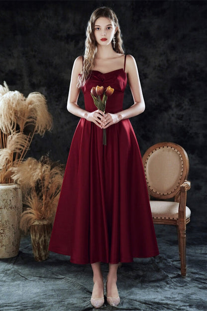 Vintage Style Burgundy Tea Length Dress