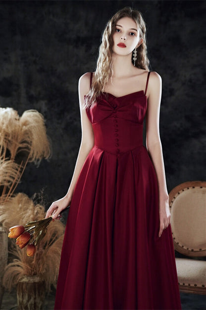 Vintage Style Burgundy Tea Length Dress