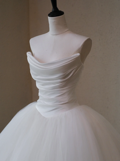 Modest Wedding Dress Ball Gown Sweetheart Tulle White Long Wedding Dresses Brides Dress Bridal Gowns W0125