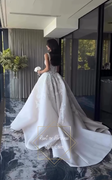 Pretty Wedding Dress Ball Gown Square Neck Lace Long White Wedding Dresses Bridal Gowns WD046