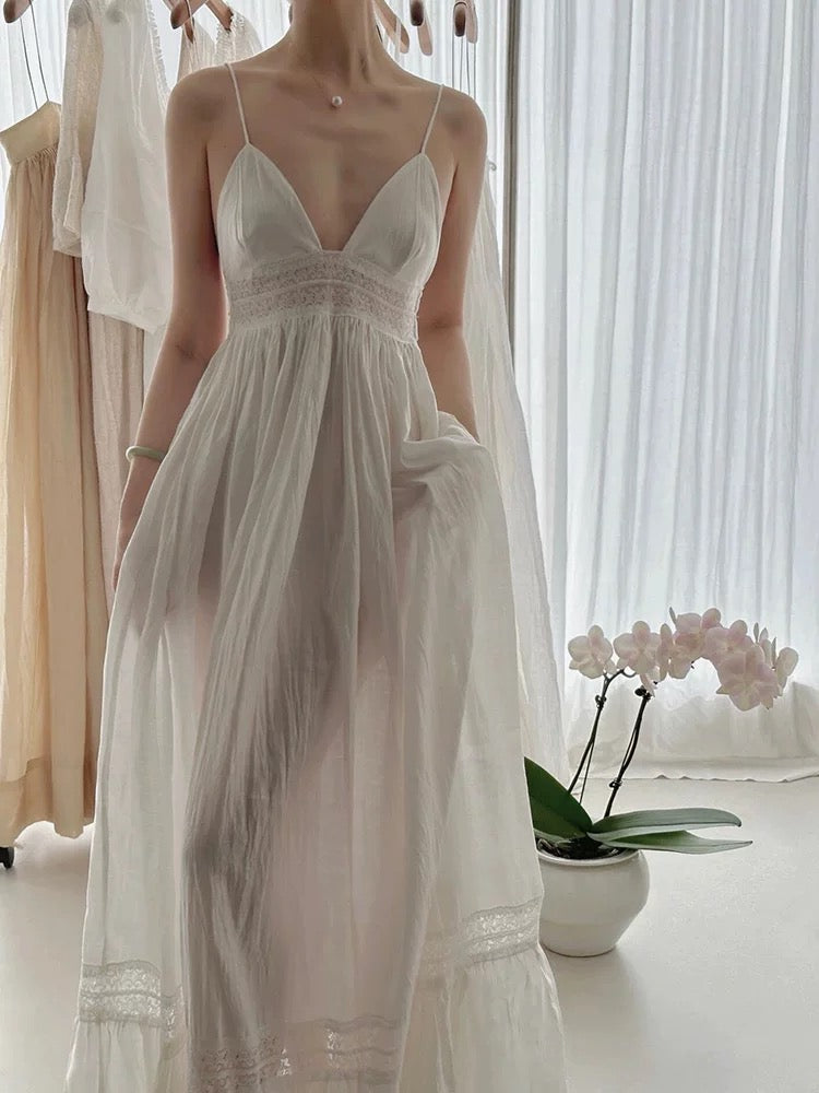 Vintage Wedding Dress A line Spaghetti Straps Lace White Summer Beach Long Wedding Dresses Bridal Gowns W0771