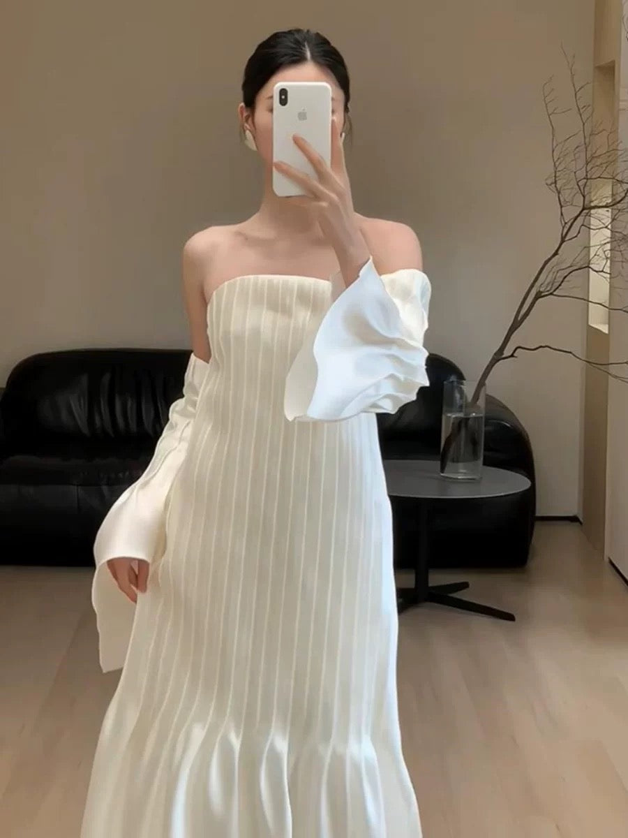 Vintage Wedding Dress A Line Strapless White Summer Beach Long Wedding Dresses Bridal Gowns W0773