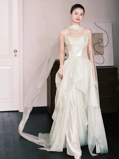Modest A line Strapless Formal Prom Gown Summer Wedding Guest Dress Bridal Guest Dresses Wedding Outfits For Guest W803