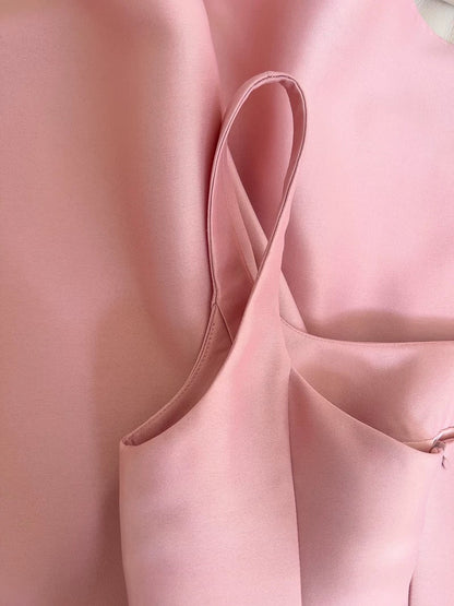 Vintage A line Square Neck Pink Long Evening Party Gowns Evening Formal Dresses Prom Dress W826