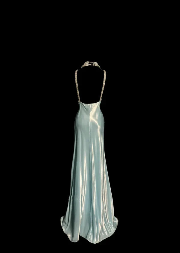 Vintage Sheath Straps Light Sky Blue 90s Long Prom Dresses Party Dress 20th Birthday Outfits Graduation Dresses SH3506