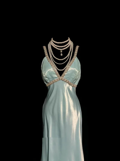 Vintage Sheath Straps Light Sky Blue 90s Long Prom Dresses Party Dress 20th Birthday Outfits Graduation Dresses SH3506
