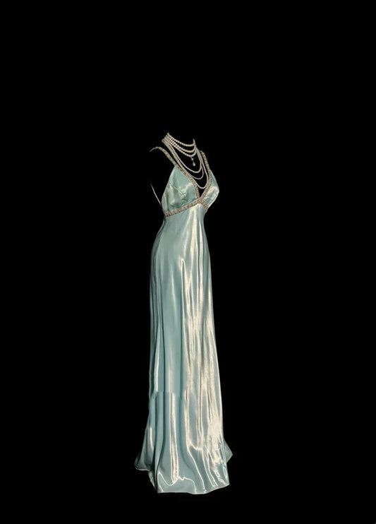 Vintage Sheath Straps Light Sky Blue 90s Long Prom Dresses Party Dress 20th Birthday Outfits Graduation Dresses SH3506