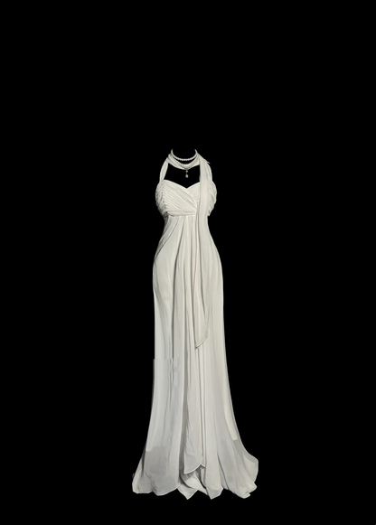 Vintage Bridal Dress Sheath Halter Chiffon White Long Wedding Dress Simple Wedding Dresses Modest Wedding Gowns W856