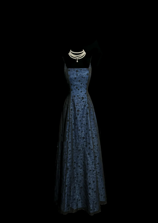 Vintage A Line Spaghetti Straps 1950s Retro Classy Lace Navy Blue Prom Dresses Party Dress 21st Birthday Outfits Graduation Dresses W862