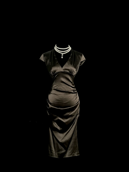Vintage Sheath V Neck Cap Sleeves Satin Petite Mother Of Bride Dress Party Gown Knee Length For Summer Women Wedding W865
