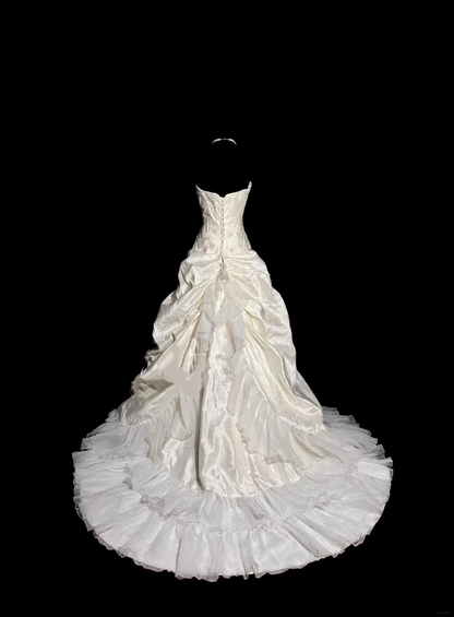 Vintage Bridal Dress Ball Gown Strapless Ivory Taffeta Long Wedding Dress Retro Wedding Dresses Modest Wedding Gowns W879