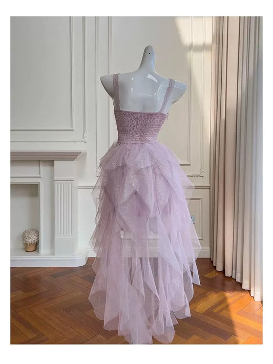 Pretty High Low Sweetheart Sleeveless Tulle Lilac Summer 16th Birthday Dresses For Teens Hoco Dress 18th Birthday Outfit Cocktail Dresses For Women W911
