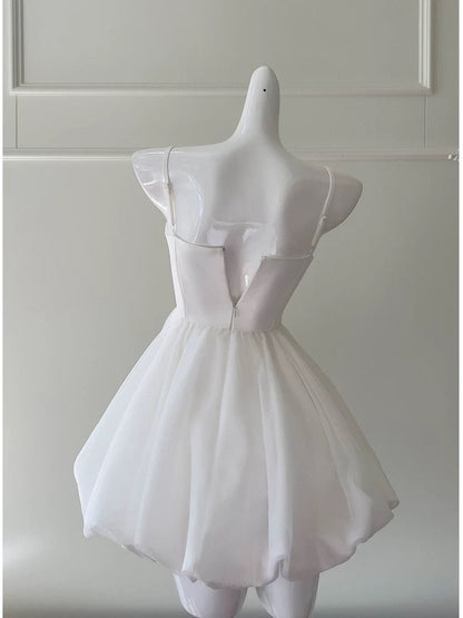 Trendy Ball Gown Spaghetti Straps White Sleeveless Formal Short 8th Grade Homecoming Dress Summer Middle School Hoco Dresses Cocktail Dress Birthday Outfits W937